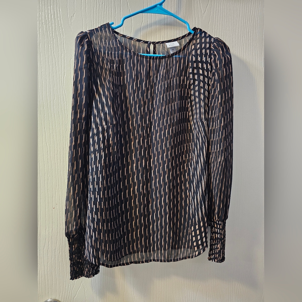 a new day Black and Tan Patterned Blouse Sz M